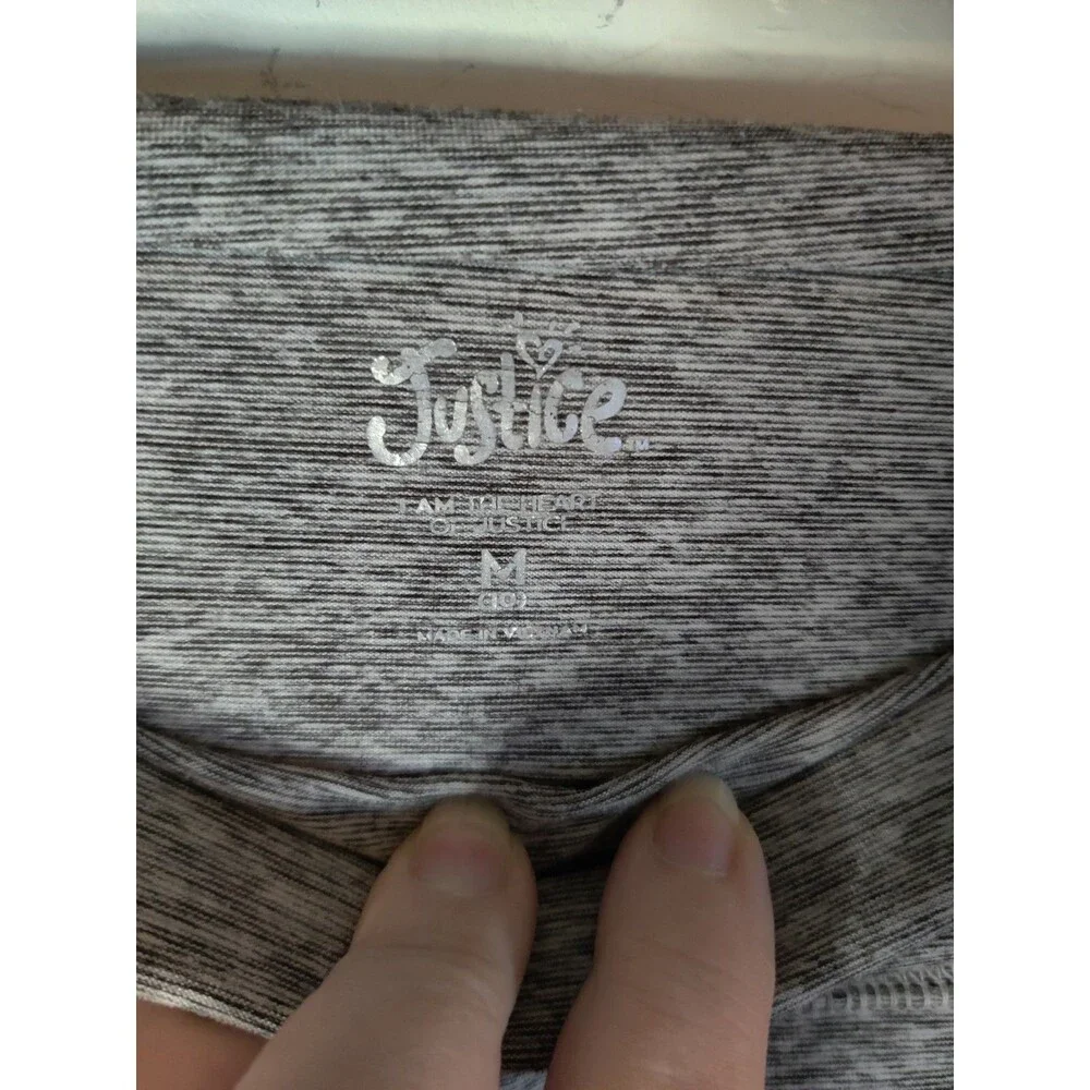 Justice Girls Size M (8-10) Gray Ankle Leggings Lattice Trim Detail Back Waist